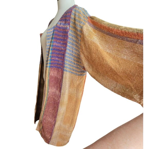 Laise Adzer Cardigan Vintage Handwoven Open Front Draped Geometric Pattern CM205 - Picture 14 of 14